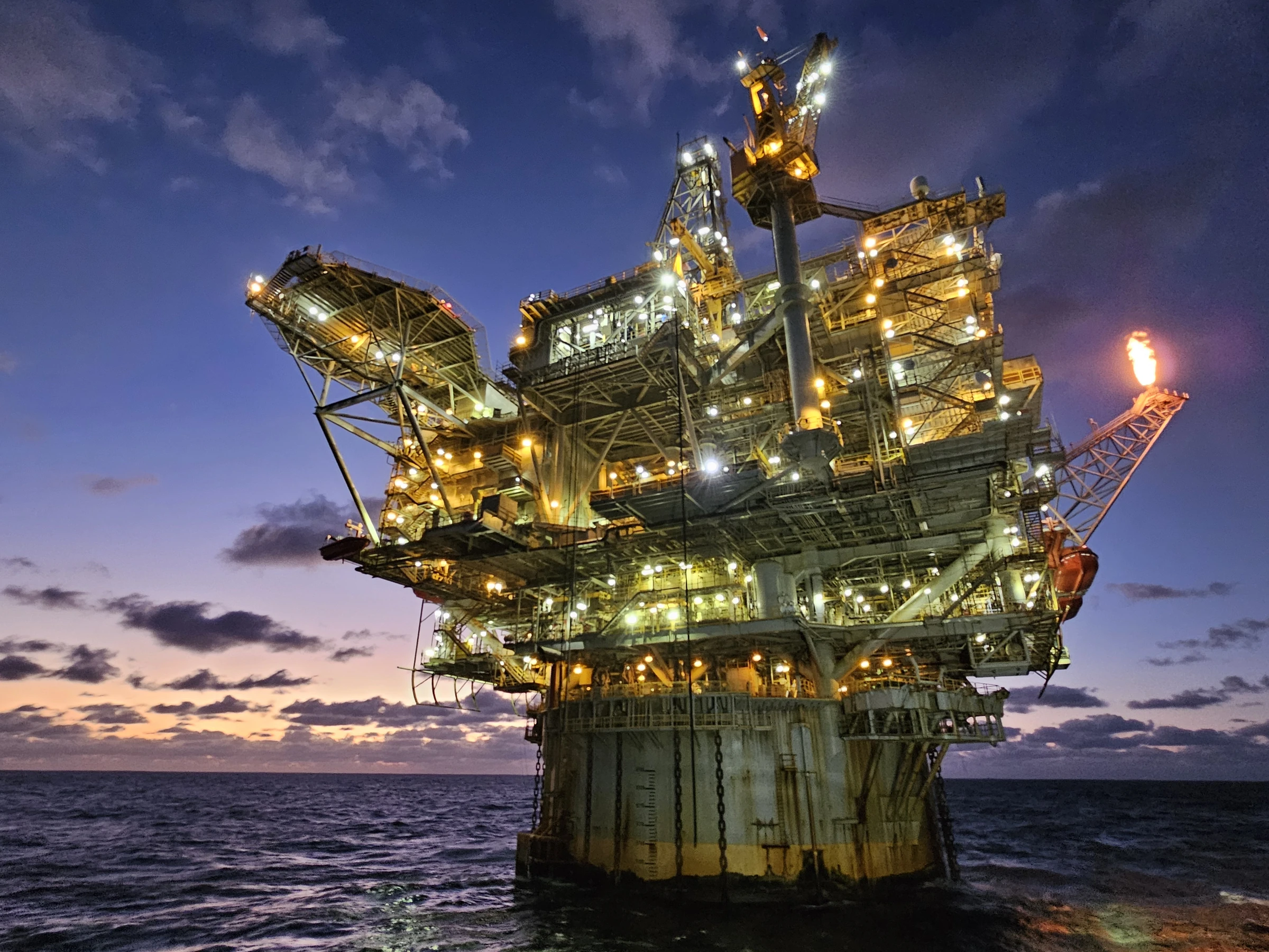 Offshore oil platform Holstein at dusk. Located in Green Canyon, Gulf of Mexico.