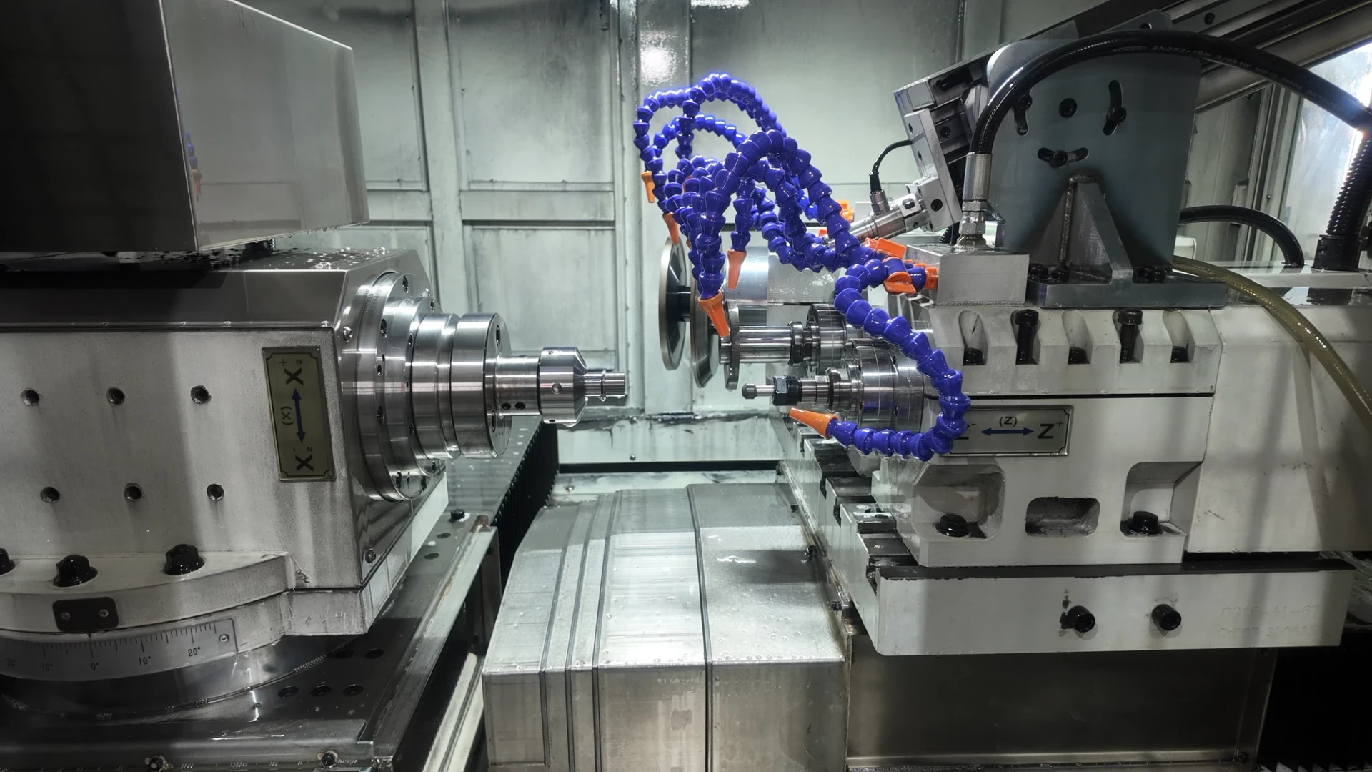 Close view of precision grinding equipment